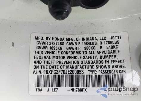 2018 Honda Civic Ex из США, поврежденный, VIN 19XFC2F70JE200953